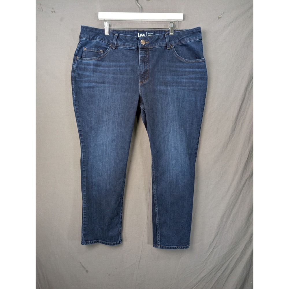 Lee Womens Regular Fit Straight Leg Jeans Dark Wash Blue Denim Size 16M